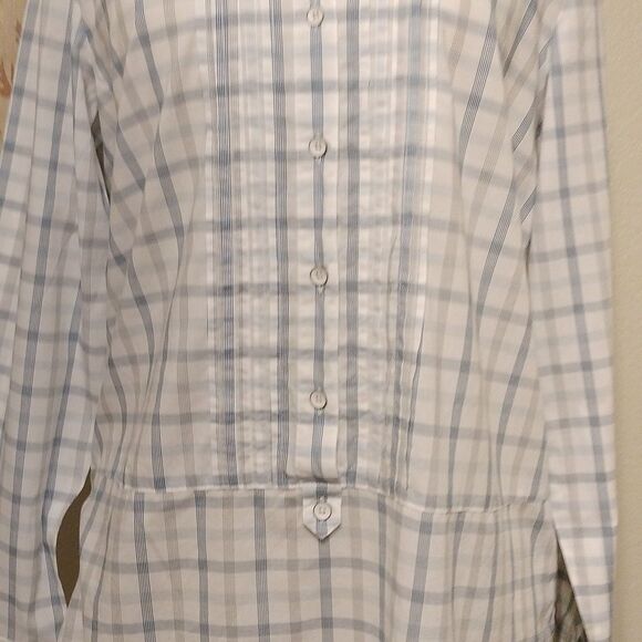 J. Jill Size M Gray Blue White Plaid Button Down Tunic Blouse - Picture 5 of 10